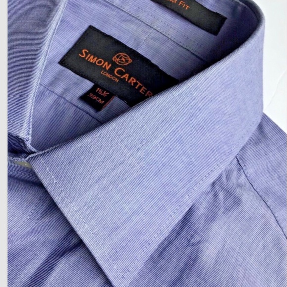 Simon Carter London classic blue fil a fil slim cotton shirt Sz 15 .5 ~39 cm - Picture 6 of 8
